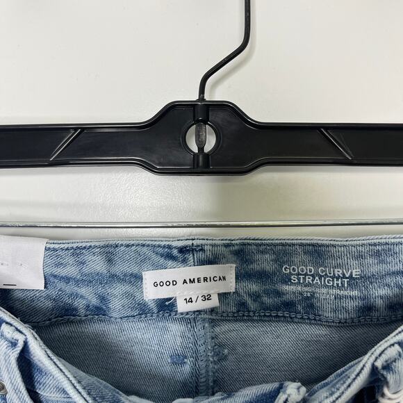 Good American Women's Jeans 14 32 Good Curve Straight Blue Light Wash High Rise - Picture 4 of 7